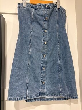 Abercrombie & Fitch Strapless Denim Button-Front Dress - Light Blue